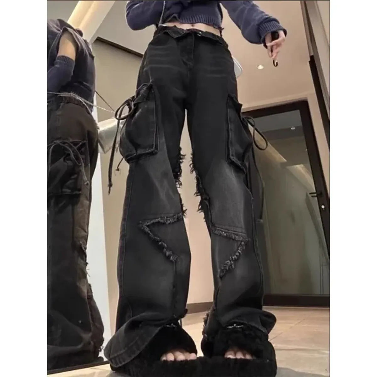 Gothic Baggy Cargo Jeans – Y2K Harajuku Grunge Pants