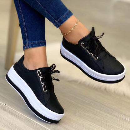 Single Large Size Casual European And American Lace-up Flat Round Toe Platform Women's Shoes See size chart under “more details”