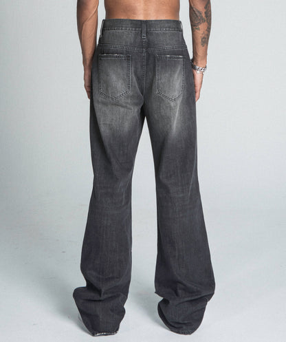 AJ09B-2 BLACK DISTRESSED BAGGY JEANS