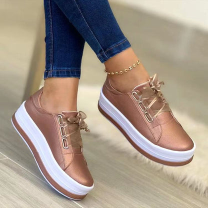 Single Large Size Casual European And American Lace-up Flat Round Toe Platform Women's Shoes See size chart under “more details”