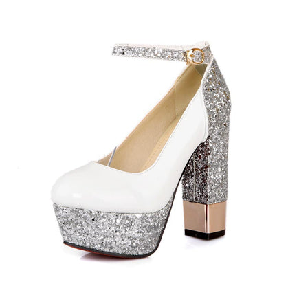 Women's Retro Patent Leather Buckle Platform Heels | Chunky Thick Heel Shoes
