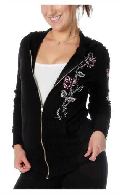 Rhinestone Flower Hooded Top