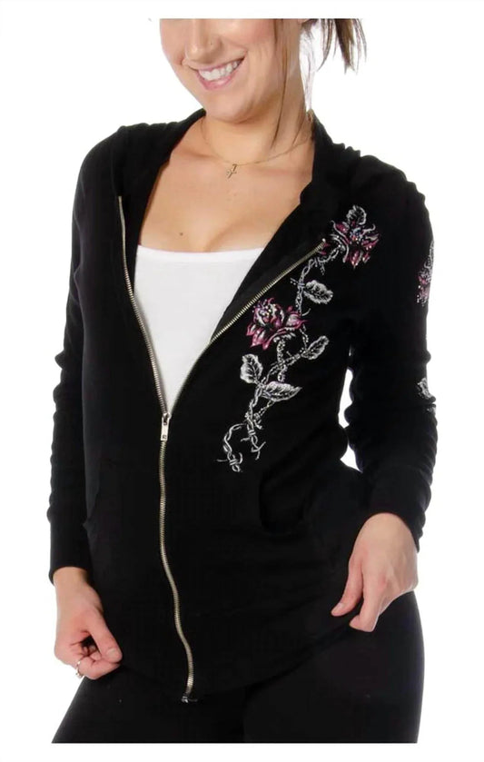 Rhinestone Flower Hooded Top