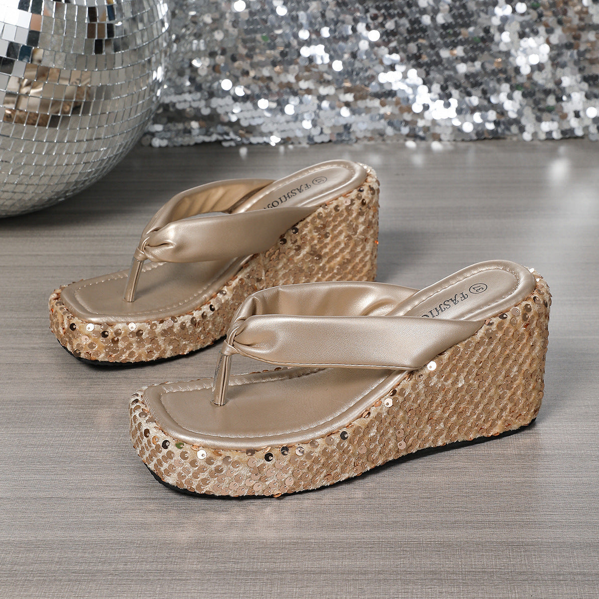 Women's Sequin Wedge Sandals | Glitter Platform Heels | Beach & Resort Sandals