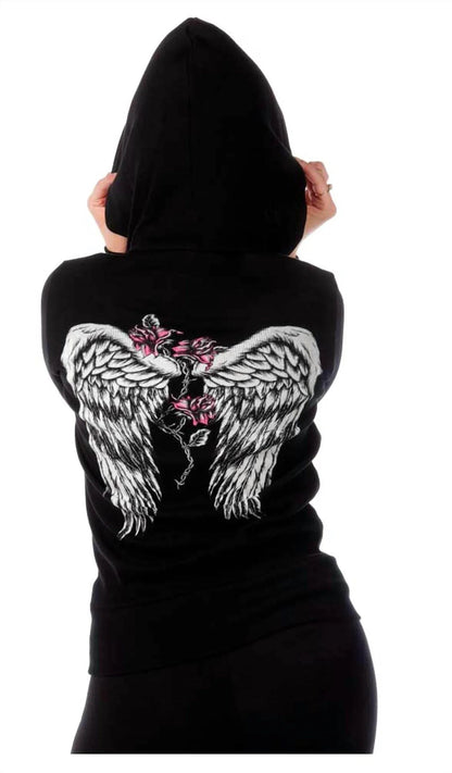 Rhinestone Flower Hooded Top