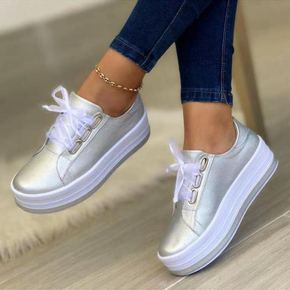Single Large Size Casual European And American Lace-up Flat Round Toe Platform Women's Shoes See size chart under “more details”
