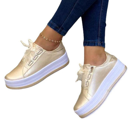 Single Large Size Casual European And American Lace-up Flat Round Toe Platform Women's Shoes See size chart under “more details”