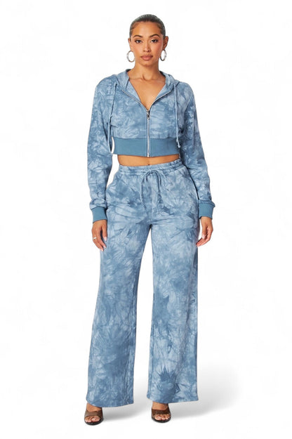 Aaliyah Tie Dye Crop Hoodie & Straight Pants Set