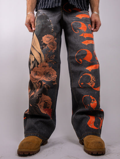 RM201B - Graphic Printed Baggy Jeans