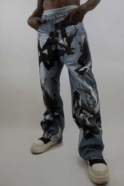 RM204B ART - Graphic Printed Baggy Jeans