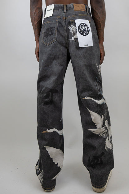 RM204B ART - Graphic Printed Baggy Jeans
