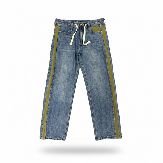 Wide-Leg Utility Stripe Denim Jeans