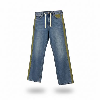 Wide-Leg Utility Stripe Denim Jeans
