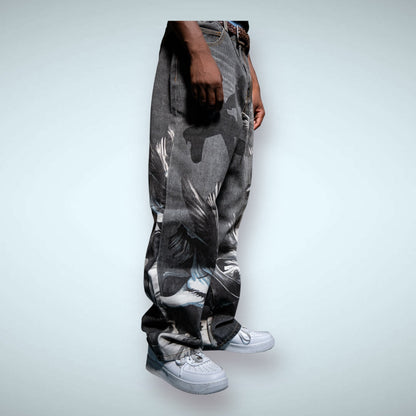 RM204B - Graphic Printed Baggy Jeans