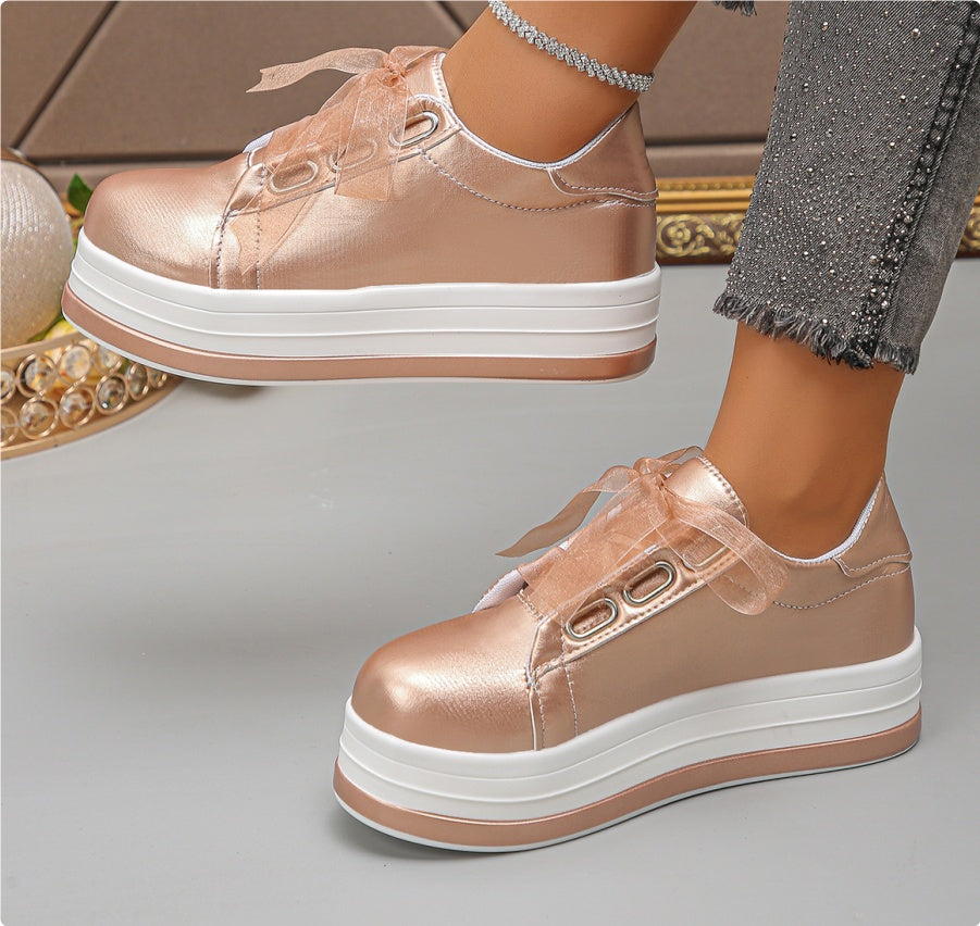 Single Large Size Casual European And American Lace-up Flat Round Toe Platform Women's Shoes See size chart under “more details”
